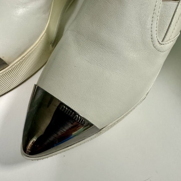 Miu Miu White Leather Metal Cap Toe Platform Slip On Sneakers - Picture 5 of 6